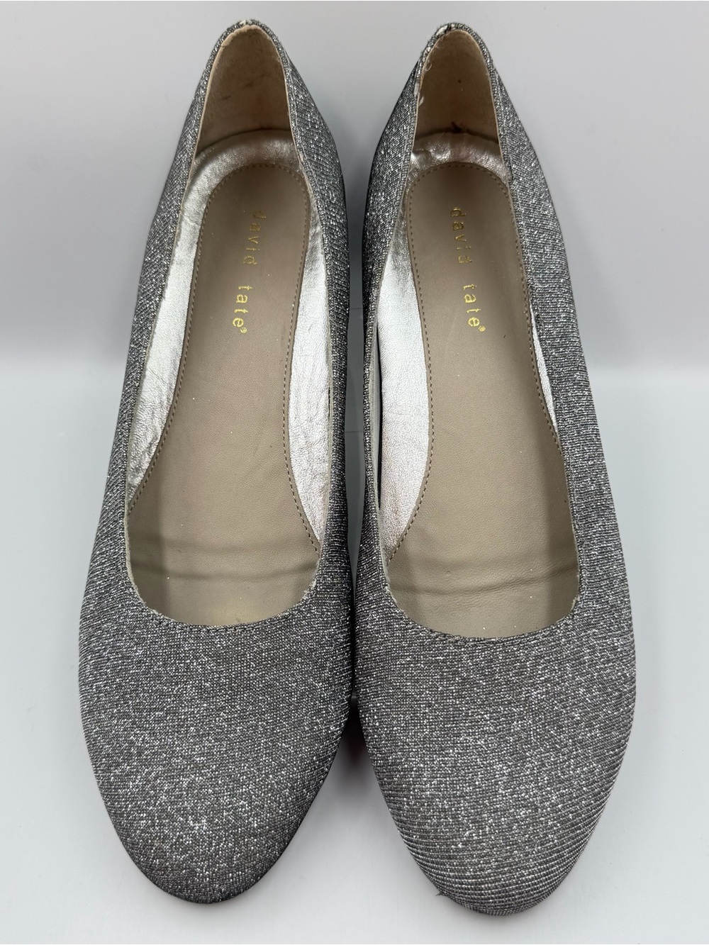 David Tate Suave Silver Metallic Pump Sparkle Glitter Womens 12M Block Heel